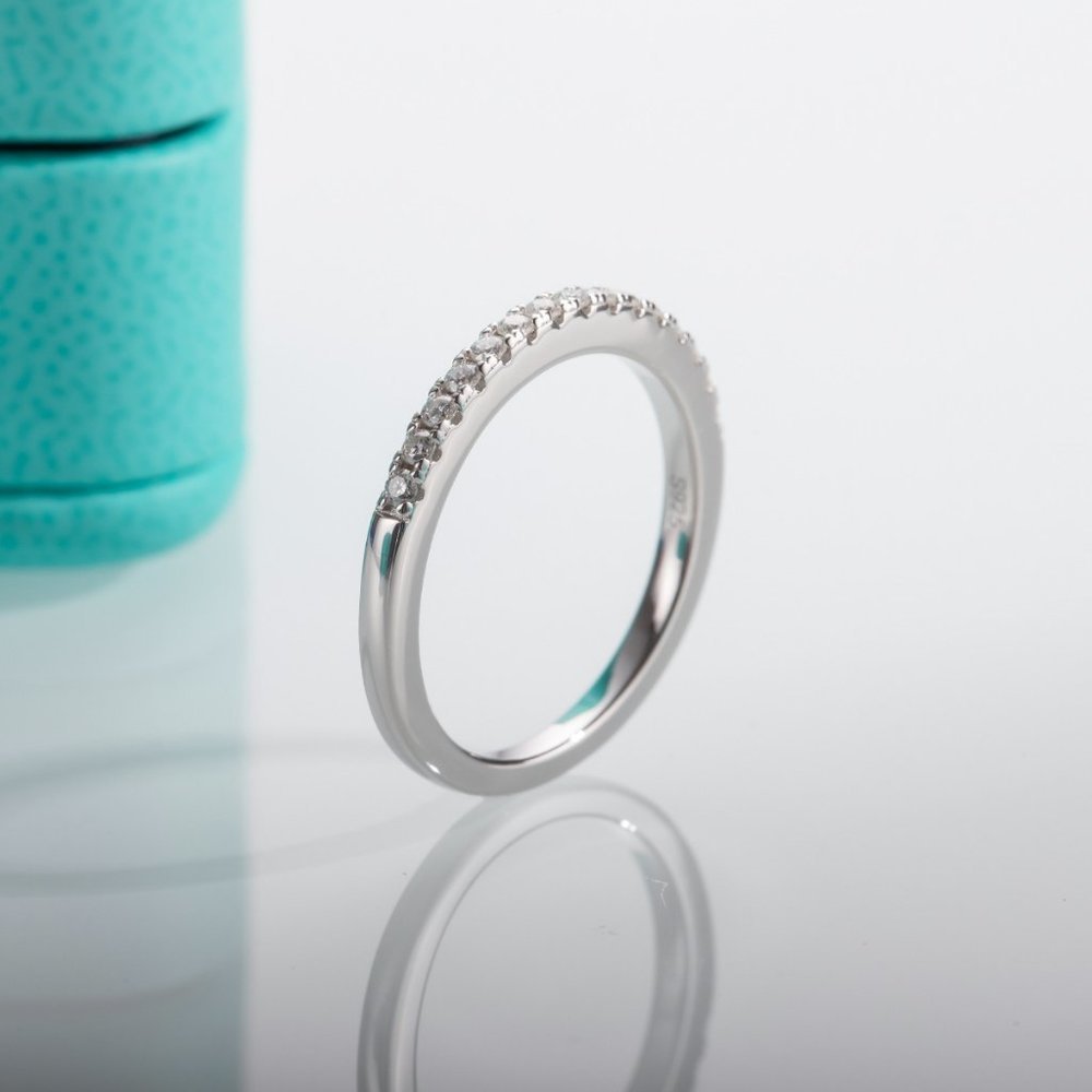 #Certified 1.5mm Moissanite Diamond Pave Half Eternity Ring NEW - Picture 9 of 14